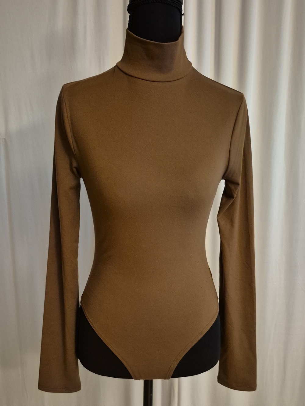 Brown Turtleneck Long Sleeve Women's Bodysuit